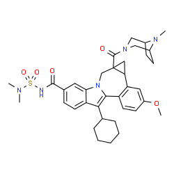 ChemSpider 2D Image | 8-Cyclohexyl-N-(dimethylsulfamoyl)-11-methoxy-1a-[(8-methyl-3,8-diazabicyclo[3.2.1]oct-3-yl)carbonyl]-1,1a,2,12b-tetrahydrocyclopropa[d]indolo[2,1-a][2]benzazepine-5-carboxamide | C36H45N5O5S