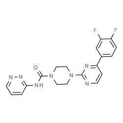 ChemSpider 2D Image | 4-[4-(3,4-Difluorophenyl)-2-pyrimidinyl]-N-(3-pyridazinyl)-1-piperazinecarboxamide | C19H17F2N7O