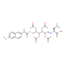 ChemSpider 2D Image | (2S)-4-Methyl-2-[(E)-(2,3,4,5-tetraacetoxy-6-{[2-(6-methoxy-2-naphthyl)propanoyl]oxy}hexylidene)amino]pentanoic acid | C34H43NO13