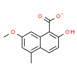ChemSpider 2D Image | 2-Hydroxy-7-methoxy-5-methyl-1-naphthoate | C13H11O4