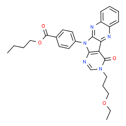 ChemSpider 2D Image | Butyl 4-[3-(3-ethoxypropyl)-4-oxo-3,4-dihydro-11H-pyrimido[5',4':4,5]pyrrolo[2,3-b]quinoxalin-11-yl]benzoate | C28H29N5O4