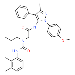 ChemSpider 2D Image | N~2~-[(2,3-Dimethylphenyl)carbamoyl]-N-[1-(4-methoxyphenyl)-3-methyl-4-phenyl-1H-pyrazol-5-yl]-N~2~-propylglycinamide | C31H35N5O3
