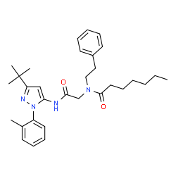 ChemSpider 2D Image | N-(2-{[1-(2-Methylphenyl)-3-(2-methyl-2-propanyl)-1H-pyrazol-5-yl]amino}-2-oxoethyl)-N-(2-phenylethyl)heptanamide | C31H42N4O2
