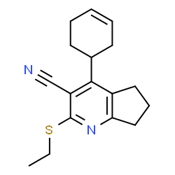 ChemSpider 2D Image | 4-(3-Cyclohexen-1-yl)-2-(ethylsulfanyl)-6,7-dihydro-5H-cyclopenta[b]pyridine-3-carbonitrile | C17H20N2S