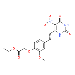 ChemSpider 2D Image | Ethyl {2-methoxy-4-[2-(5-nitro-2,6-dioxo-1,2,3,6-tetrahydro-4-pyrimidinyl)vinyl]phenoxy}acetate | C17H17N3O8
