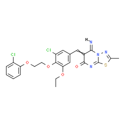 ChemSpider 2D Image | (5E)-6-{3-Chloro-4-[2-(2-chlorophenoxy)ethoxy]-5-ethoxybenzylidene}-5-imino-2-methyl-5,6-dihydro-7H-[1,3,4]thiadiazolo[3,2-a]pyrimidin-7-one | C23H20Cl2N4O4S