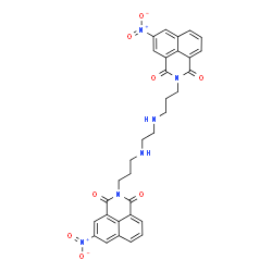 ChemSpider 2D Image | 2,2'-[1,2-Ethanediylbis(imino-3,1-propanediyl)]bis(5-nitro-1H-benzo[de]isoquinoline-1,3(2H)-dione) | C32H28N6O8