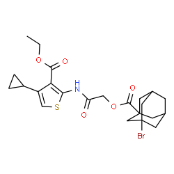 ChemSpider 2D Image | Ethyl 2-[({[(3-bromoadamantan-1-yl)carbonyl]oxy}acetyl)amino]-4-cyclopropyl-3-thiophenecarboxylate | C23H28BrNO5S