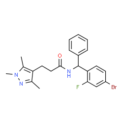 ChemSpider 2D Image | N-[(4-Bromo-2-fluorophenyl)(phenyl)methyl]-3-(1,3,5-trimethyl-1H-pyrazol-4-yl)propanamide | C22H23BrFN3O