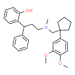 ChemSpider 2D Image | 2-{3-[{[1-(3,4-Dimethoxyphenyl)cyclopentyl]methyl}(methyl)amino]-1-phenylpropyl}phenol | C30H37NO3