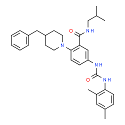 ChemSpider 2D Image | 2-(4-Benzyl-1-piperidinyl)-5-{[(2,4-dimethylphenyl)carbamoyl]amino}-N-isobutylbenzamide | C32H40N4O2