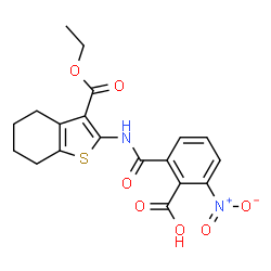 ChemSpider 2D Image | 2-{[3-(Ethoxycarbonyl)-4,5,6,7-tetrahydro-1-benzothiophen-2-yl]carbamoyl}-6-nitrobenzoic acid | C19H18N2O7S