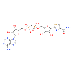 ChemSpider 2D Image | [5-(6-Amino-9H-purin-9-yl)-3,4-dihydroxytetrahydro-2-furanyl]methyl [5-(4-carbamoyl-1,3-selenazol-2-yl)-3,4-dihydroxytetrahydro-2-furanyl]methyl methylenebis[hydrogen (phosphonate)] (non-preferred nam
e) | C20H27N7O13P2Se