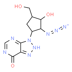 ChemSpider 2D Image | 3-[2-Azido-3-hydroxy-4-(hydroxymethyl)cyclopentyl]-2,3-dihydro-7H-[1,2,3]triazolo[4,5-d]pyrimidin-7-one | C10H12N8O3