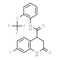 ChemSpider 2D Image | 7-Fluoro-2-oxo-N-{2-[(trifluoromethyl)sulfanyl]phenyl}-1,2,3,4-tetrahydro-4-quinolinecarboxamide | C17H12F4N2O2S