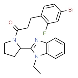 ChemSpider 2D Image | 3-(4-Bromo-2-fluorophenyl)-1-[2-(1-ethyl-1H-benzimidazol-2-yl)-1-pyrrolidinyl]-1-propanone | C22H23BrFN3O