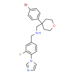 ChemSpider 2D Image | 1-[4-(4-Bromophenyl)tetrahydro-2H-pyran-4-yl]-N-[3-fluoro-4-(1H-imidazol-1-yl)benzyl]methanamine | C22H23BrFN3O