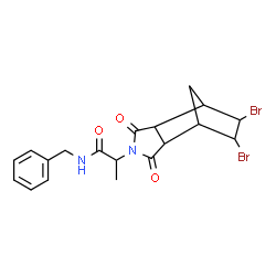 ChemSpider 2D Image | N-Benzyl-2-(8,9-dibromo-3,5-dioxo-4-azatricyclo[5.2.1.0~2,6~]dec-4-yl)propanamide | C19H20Br2N2O3