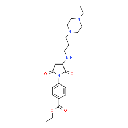 ChemSpider 2D Image | Ethyl 4-(3-{[3-(4-ethyl-1-piperazinyl)propyl]amino}-2,5-dioxo-1-pyrrolidinyl)benzoate | C22H32N4O4