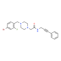 ChemSpider 2D Image | 2-[4-(4-Bromo-2-fluorobenzyl)-1-piperazinyl]-N-(3-phenyl-2-propyn-1-yl)acetamide | C22H23BrFN3O