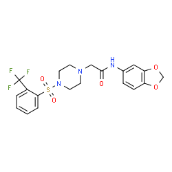 ChemSpider 2D Image | N-(1,3-Benzodioxol-5-yl)-2-(4-{[2-(trifluoromethyl)phenyl]sulfonyl}-1-piperazinyl)acetamide | C20H20F3N3O5S