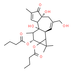 ChemSpider 2D Image | (1bS,4aR,9R)-4a,7b-Dihydroxy-3-(hydroxymethyl)-1,1,6,8-tetramethyl-5-oxo-1,1a,1b,4,4a,5,7a,7b,8,9-decahydro-9aH-cyclopropa[3,4]benzo[1,2-e]azulene-9,9a-diyl dibutanoate | C28H40O8