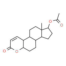 ChemSpider 2D Image | 6a-Methyl-2-oxo-2,4a,4b,5,6,6a,7,8,9,9a,9b,10,11,11a-tetradecahydroindeno[5,4-f]chromen-7-yl acetate | C19H26O4