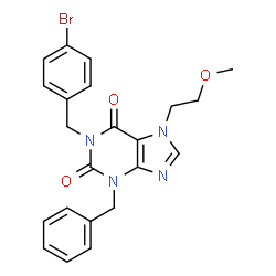 ChemSpider 2D Image | 3-Benzyl-1-(4-bromobenzyl)-7-(2-methoxyethyl)-3,7-dihydro-1H-purine-2,6-dione | C22H21BrN4O3