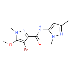 ChemSpider 2D Image | 4-Bromo-N-(1,3-dimethyl-1H-pyrazol-5-yl)-5-methoxy-1-methyl-1H-pyrazole-3-carboxamide | C11H14BrN5O2