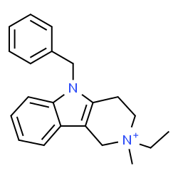 ChemSpider 2D Image | 5-Benzyl-2-ethyl-2-methyl-2,3,4,5-tetrahydro-1H-pyrido[4,3-b]indol-2-ium | C21H25N2