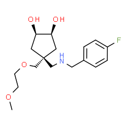 ChemSpider 2D Image | (1R,2S,4s)-4-{[(4-Fluorobenzyl)amino]methyl}-4-[(2-methoxyethoxy)methyl]-1,2-cyclopentanediol | C17H26FNO4