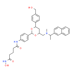 ChemSpider 2D Image | N-Hydroxy-N'-(4-{4-[4-(hydroxymethyl)phenyl]-6-({methyl[1-(2-naphthyl)ethyl]amino}methyl)-1,3-dioxan-2-yl}phenyl)pentanediamide | C36H41N3O6