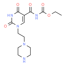 ChemSpider 2D Image | Ethyl ({2,4-dioxo-1-[2-(1-piperazinyl)ethyl]-1,2,3,4-tetrahydro-5-pyrimidinyl}carbonyl)carbamate | C14H21N5O5