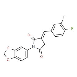 ChemSpider 2D Image | (3E)-1-(1,3-Benzodioxol-5-yl)-3-(3,4-difluorobenzylidene)-2,5-pyrrolidinedione | C18H11F2NO4