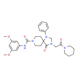 ChemSpider 2D Image | N-(3,5-Dimethoxyphenyl)-4-oxo-3-[2-oxo-2-(1-piperidinyl)ethyl]-1-phenyl-1,3,8-triazaspiro[4.5]decane-8-carboxamide | C29H37N5O5