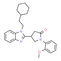 ChemSpider 2D Image | 4-[1-(2-Cyclohexylethyl)-1H-benzimidazol-2-yl]-1-(2-methoxyphenyl)-2-pyrrolidinone | C26H31N3O2