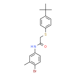 ChemSpider 2D Image | N-(4-Bromo-3-methylphenyl)-2-{[4-(2-methyl-2-propanyl)phenyl]sulfanyl}acetamide | C19H22BrNOS