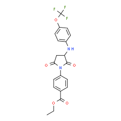 ChemSpider 2D Image | Ethyl 4-(2,5-dioxo-3-{[4-(trifluoromethoxy)phenyl]amino}-1-pyrrolidinyl)benzoate | C20H17F3N2O5