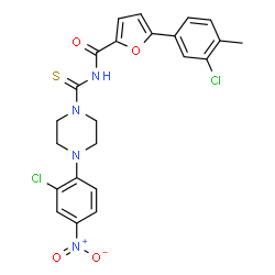 ChemSpider 2D Image | 5-(3-Chloro-4-methylphenyl)-N-{[4-(2-chloro-4-nitrophenyl)-1-piperazinyl]carbonothioyl}-2-furamide | C23H20Cl2N4O4S