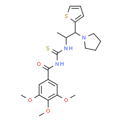 ChemSpider 2D Image | 3,4,5-Trimethoxy-N-{[1-(1-pyrrolidinyl)-1-(2-thienyl)-2-propanyl]carbamothioyl}benzamide | C22H29N3O4S2