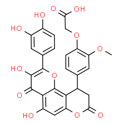 ChemSpider 2D Image | {4-[2-(3,4-Dihydroxyphenyl)-3,5-dihydroxy-4,8-dioxo-9,10-dihydro-4H,8H-pyrano[2,3-f]chromen-10-yl]-2-methoxyphenoxy}acetic acid | C27H20O12