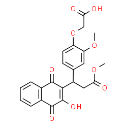 ChemSpider 2D Image | {4-[1-(3-Hydroxy-1,4-dioxo-1,4-dihydro-2-naphthalenyl)-3-methoxy-3-oxopropyl]-2-methoxyphenoxy}acetic acid | C23H20O9