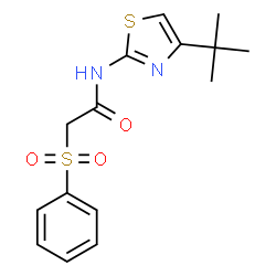 ChemSpider 2D Image | N-[4-(2-Methyl-2-propanyl)-1,3-thiazol-2-yl]-2-(phenylsulfonyl)acetamide | C15H18N2O3S2