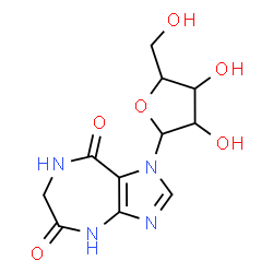 ChemSpider 2D Image | 1-Pentofuranosyl-1,4,6,7-tetrahydroimidazo[4,5-e][1,4]diazepine-5,8-dione | C11H14N4O6