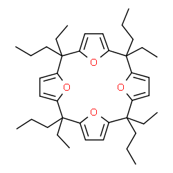 ChemSpider 2D Image | 2,7,12,17-Tetraethyl-2,7,12,17-tetrapropyl-21,22,23,24-tetraoxapentacyclo[16.2.1.1~3,6~.1~8,11~.1~13,16~]tetracosa-1(20),3,5,8,10,13,15,18-octaene | C40H56O4