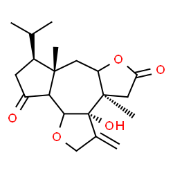 ChemSpider 2D Image | (3aS,3bR,7aS,8S)-3a-Hydroxy-8-isopropyl-3b,7a-dimethyl-3-methylenedodecahydrofuro[3',2':6,7]azuleno[4,5-b]furan-5,10-dione | C20H28O5