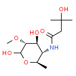 ChemSpider 2D Image | 4,6-Dideoxy-4-[(3-hydroxy-3-methylbutanoyl)amino]-2-O-methyl-D-glucopyranose | C12H23NO6