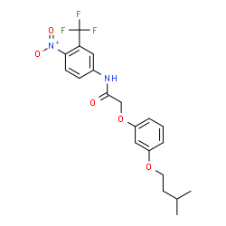 ChemSpider 2D Image | 2-[3-(3-Methylbutoxy)phenoxy]-N-[4-nitro-3-(trifluoromethyl)phenyl]acetamide | C20H21F3N2O5