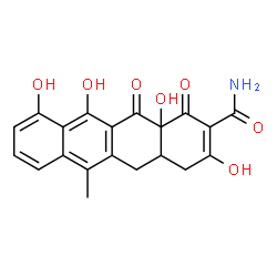 ChemSpider 2D Image | 3,10,11,12a-Tetrahydroxy-6-methyl-1,12-dioxo-1,4,4a,5,12,12a-hexahydro-2-tetracenecarboxamide | C20H17NO7