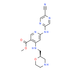 ChemSpider 2D Image | Methyl 6-[(5-cyano-2-pyrazinyl)amino]-4-{[(2R)-2-morpholinylmethyl]amino}nicotinate | C17H19N7O3